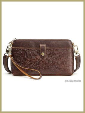Small Leather Crossbody Bag for Women RFID Blocking Wallet with 2 Straps